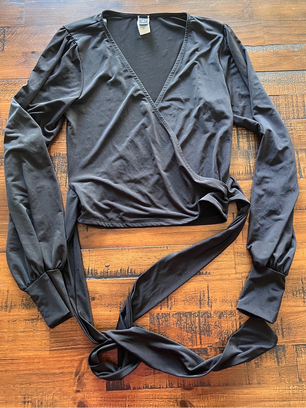 Windsor Black Long-Sleeve Wrap Crop Top